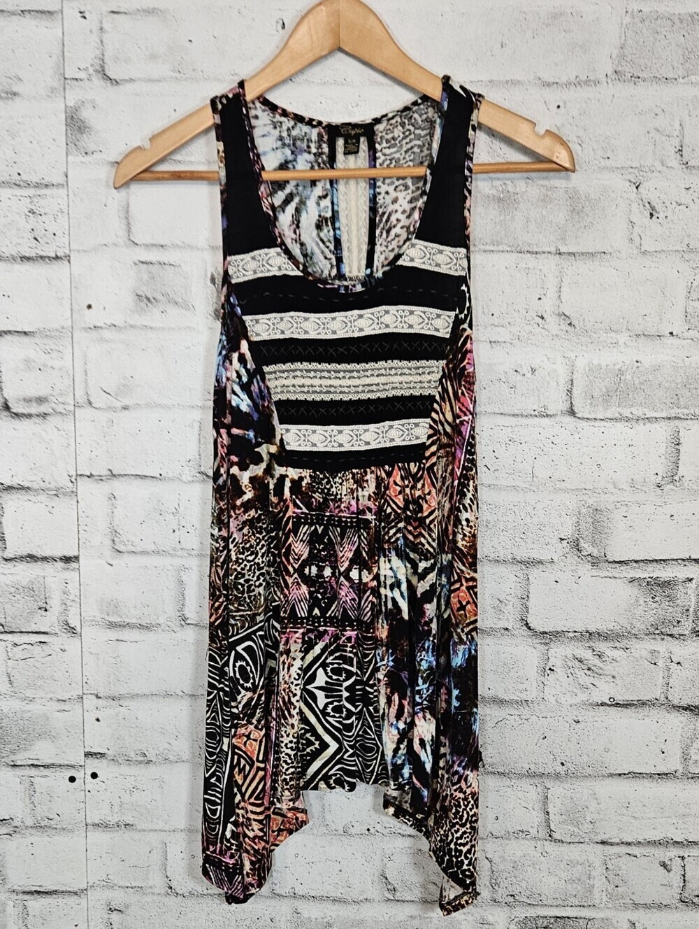 Cupio Mixed Print Sharkbite Tunic Tank Top Sleeveless Boho Size Small